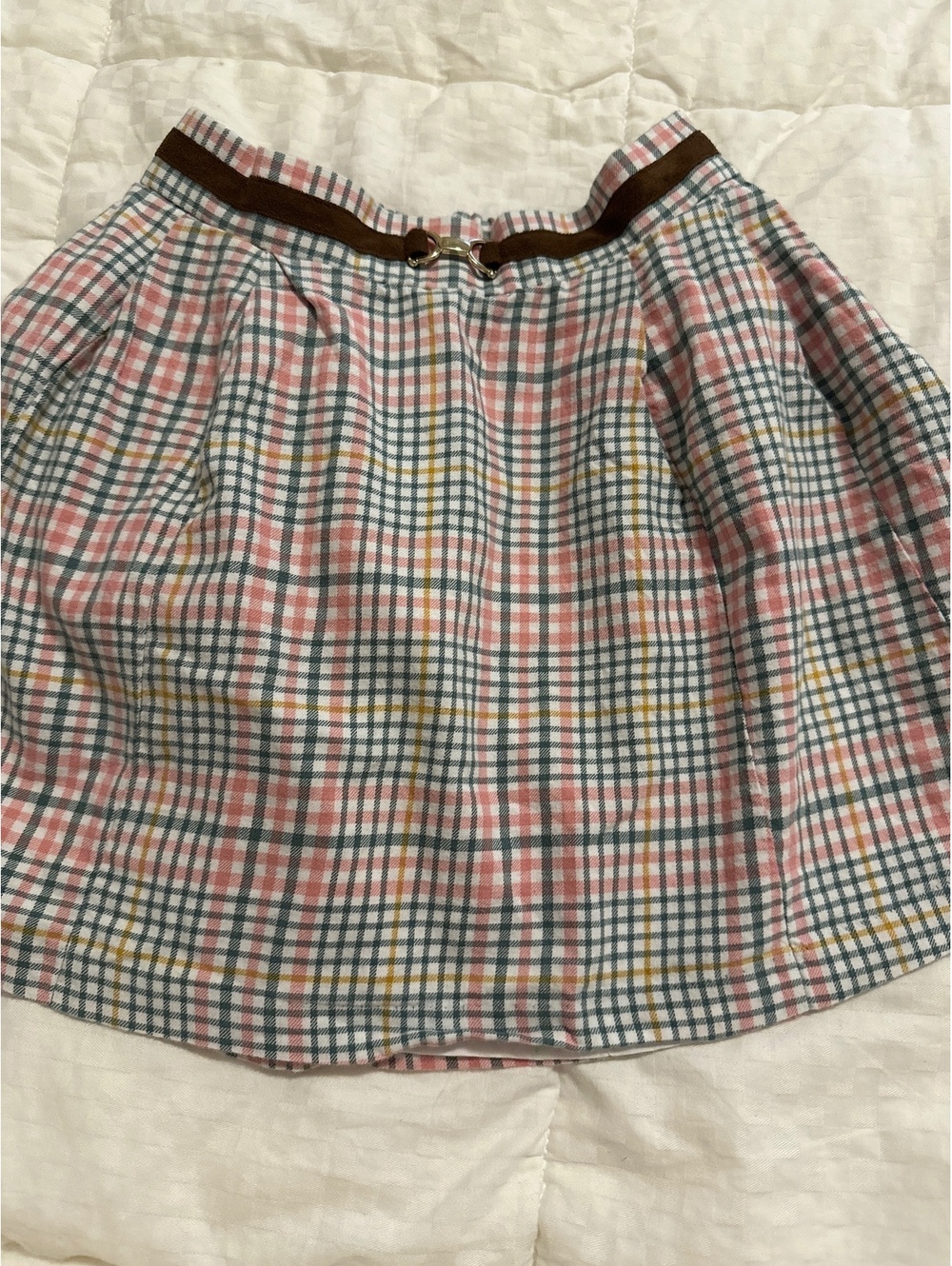 Janie and Jack Belted Suede Light Plaid Skirt Girls 7 100% Cotton